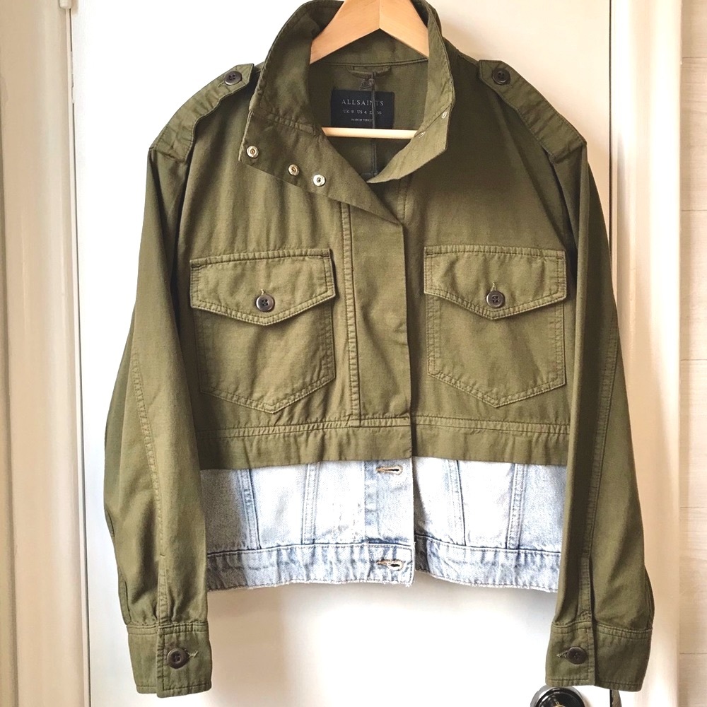 Nwt ALL SAINTS Convertible Green Military Cropped Jacket